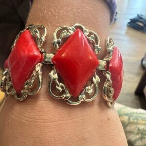 Mid Century Coro Red and Gold Statement Bracelet